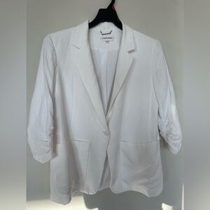 Calvin Klein 55% Linen Women’s PRuched 3/4-Sleeve Blazer White Size 14